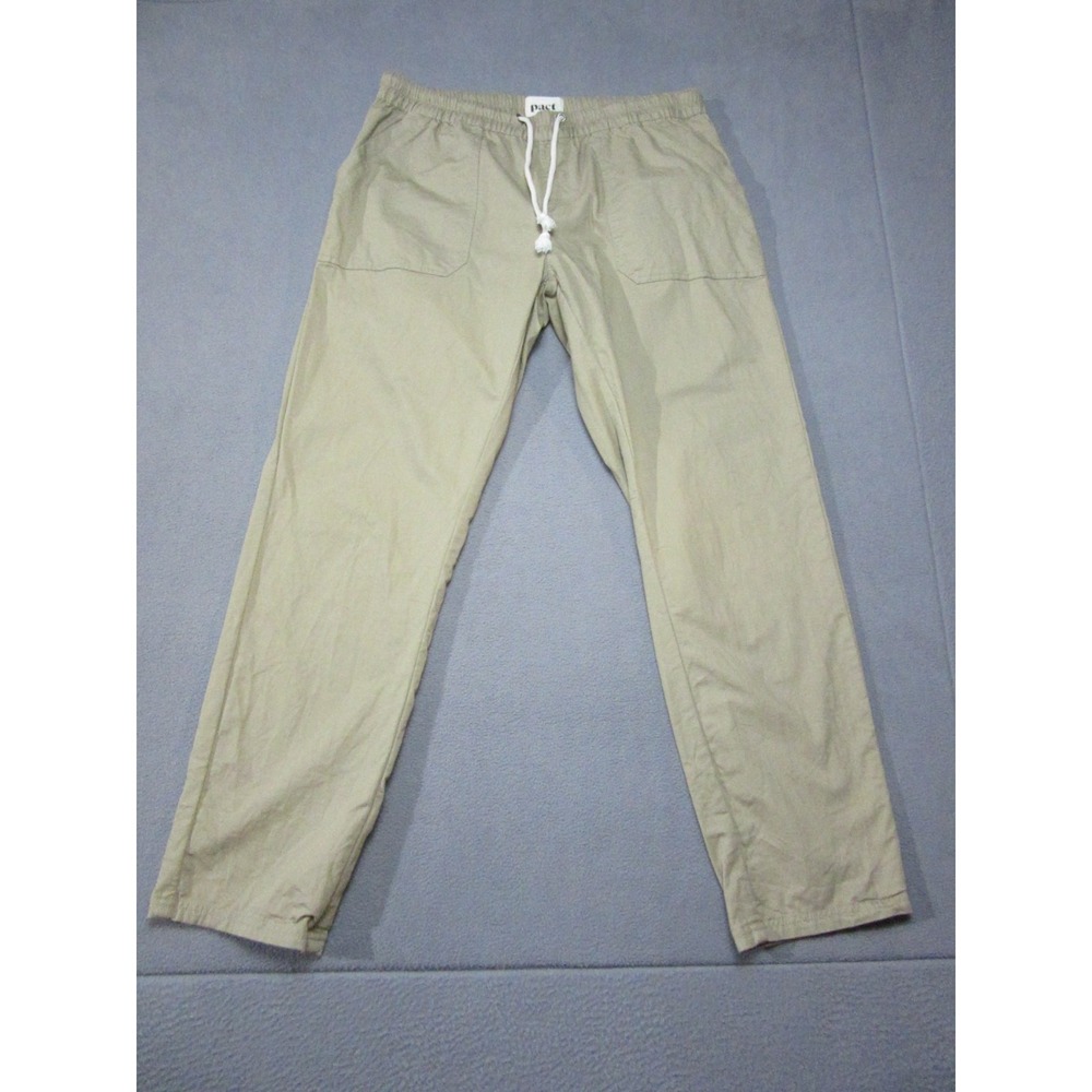 Pact Pants Mens Large Beige Straight Leg Drawstring Earths Favorite Organic